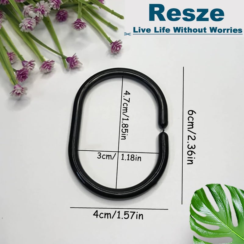 Resze 24 PCS Shower Curtain Rings,Plastic Black Shower Curtain Hooks,C-Shaped Rings Hook Hanger Bathroom Shower Window Rod - Image 4